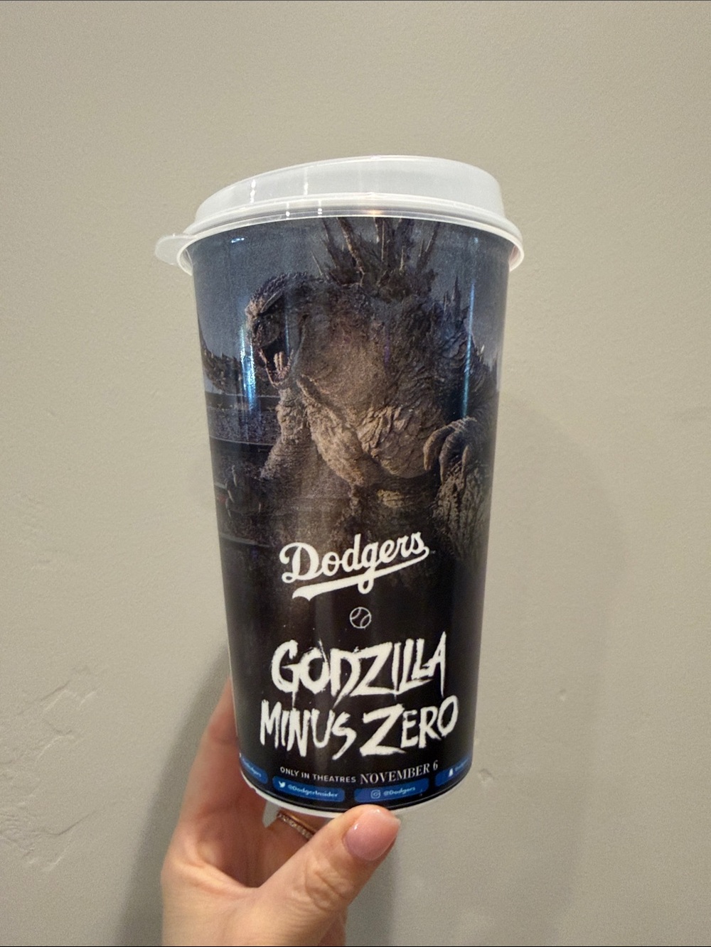Dodgers Godzilla Minus One Black Promotional Cup plastic